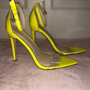 Neon yellow clear strap heels